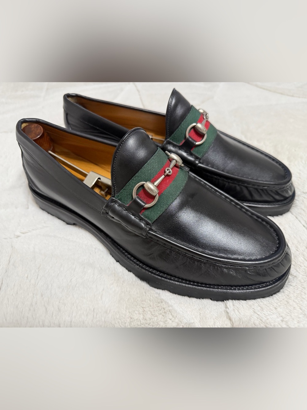 NEW! $1250 Gucci Horse-bit Lug Sole Green Red Web Chunky Loafers 9.5 10.5